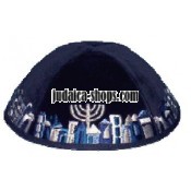 Velvet ‘Jerusalem’ Kippah – Navy Blue