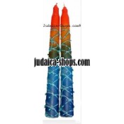 Variegated Tall Shabbat Candles – blue & red