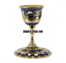 Jerusalem Kiddush Cup – Blue with sapphire stones