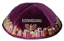 Velvet ‘Jerusalem’ Kippah - Purple