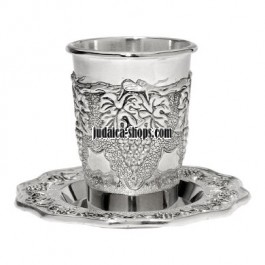Silver-Plated Kiddush Cup & Plate Set - Grapes