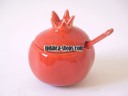 Ceramic Pomegranate Honey Dish - Red
