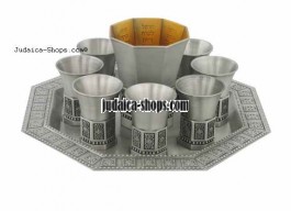 Pewter “Streams” Kiddush Cups and Tray Set