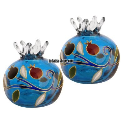 Pomegranate’ Candle Holders – Blue Glass