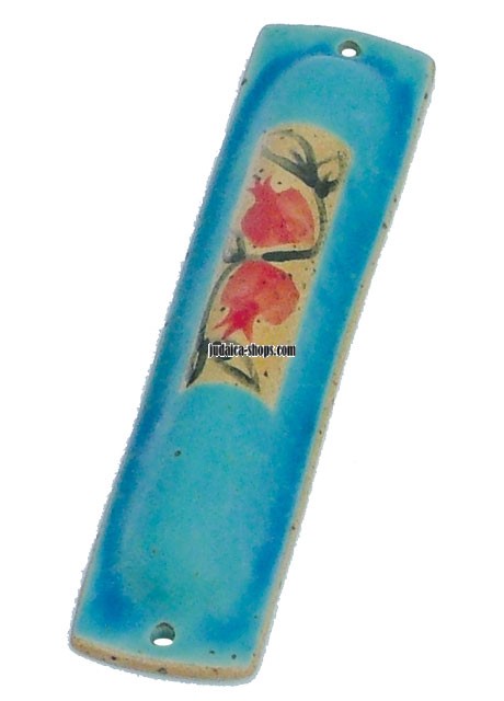 Ceramic Mezuzah - blue pomegranates