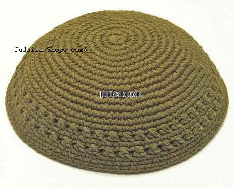 Thick Knitted Kippah – Olive Green