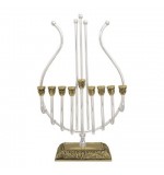 Metal Menorah (Hanukiah)  - Harp Silver & Gold