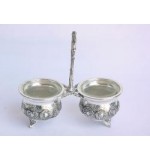 Silver-Plated and Glass Salt Cellar Set