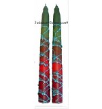 Variegated Tall Shabbat Candles – green & red
