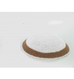 Knitted Kippah White with Brown Stripe