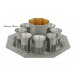 Pewter “Streams” Kiddush Cups and Tray Set